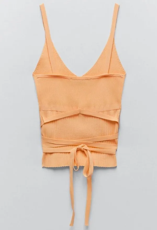 ZARA Strappy Knit Orange Top - Image 3