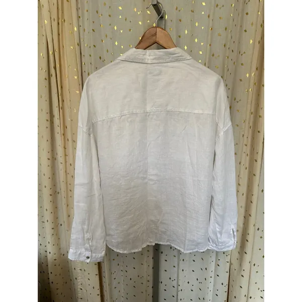 Rachel Zoe Women's 100% Linen Mother Of Pearl Button Down Collar Shirt L - Image 4