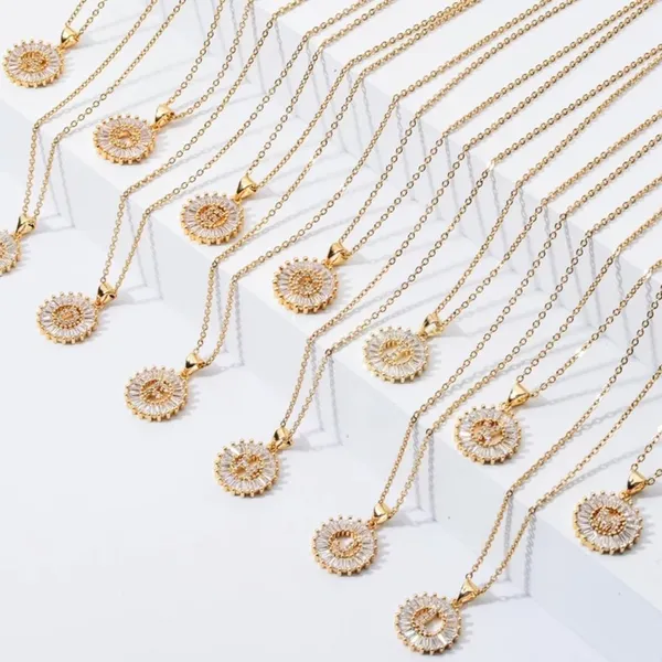 Gold Initial Crystal Sparkly Pendant Necklace A-Z - Image 5
