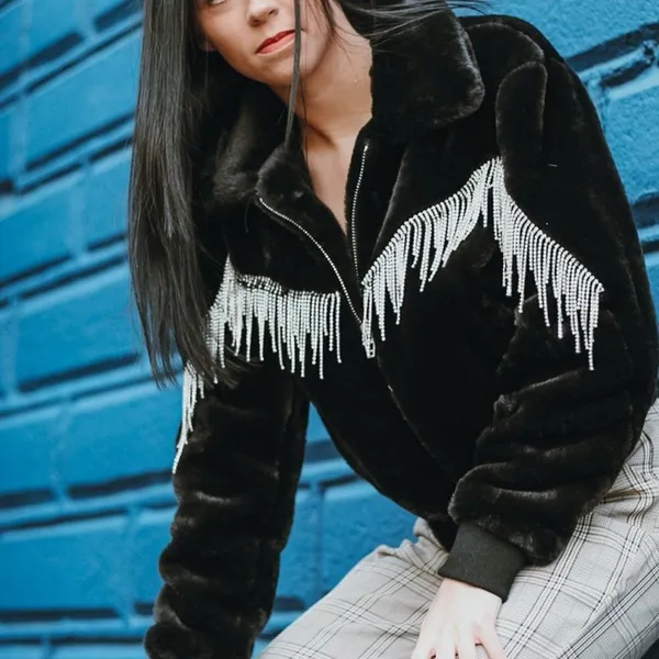 Blush Boutiques- Black Diamond Faux Fur Coat - Image 3