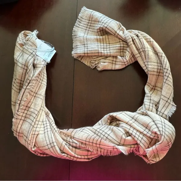 Lauren Conrad Beige Plaid Scarf - Image 5