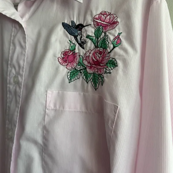 LAS OLAS Button Down Shirt Women’s Size L Pinstripe Embroidered - Image 5