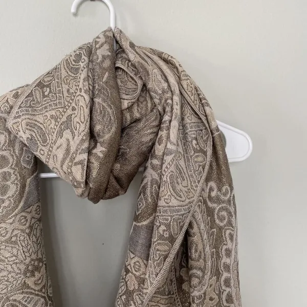 collectioneighteen beige brown tan paisley vintage‎ scarf fringe soft beautiful - Image 2