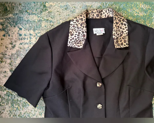 Vintage 90s Dress Savvy New York leopard trim blazer suit dress, size 12 - Image 9