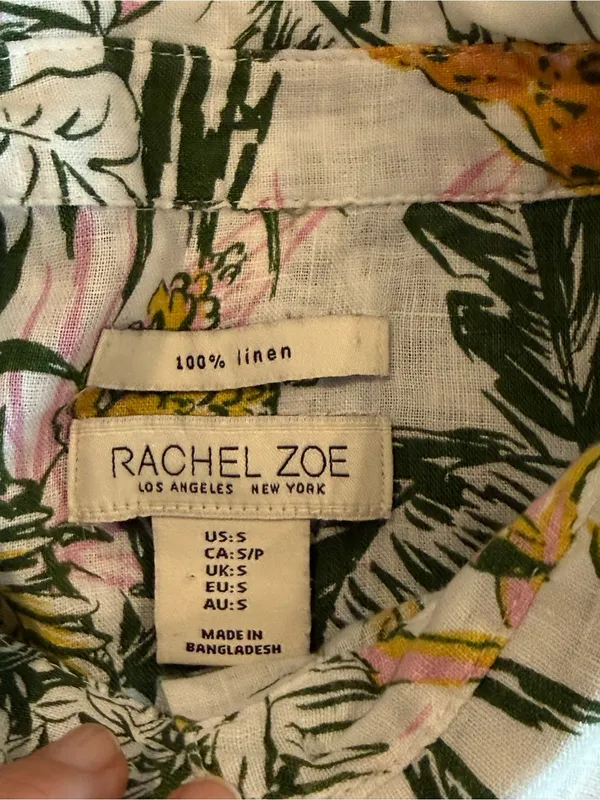 Rachel Zoe 100% Linen Tropical Jungle Animal Print Button Down Shirt S - Image 6