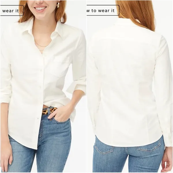 J. Crew Factory Top Petite Button-Up Oxford Shirt in Signature Fit White PXS NWT - Image 2