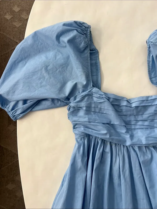 Abercrombie and Fitch Emerson Poplin Puff Sleeve Mini Dress in Powder Blue Small - Image 5