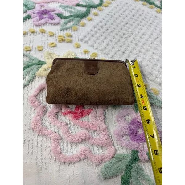 Anne Klein Vintage Brown Suede Kiss Lock Makeup Bag Clutch Lion Logo‎ - Image 6