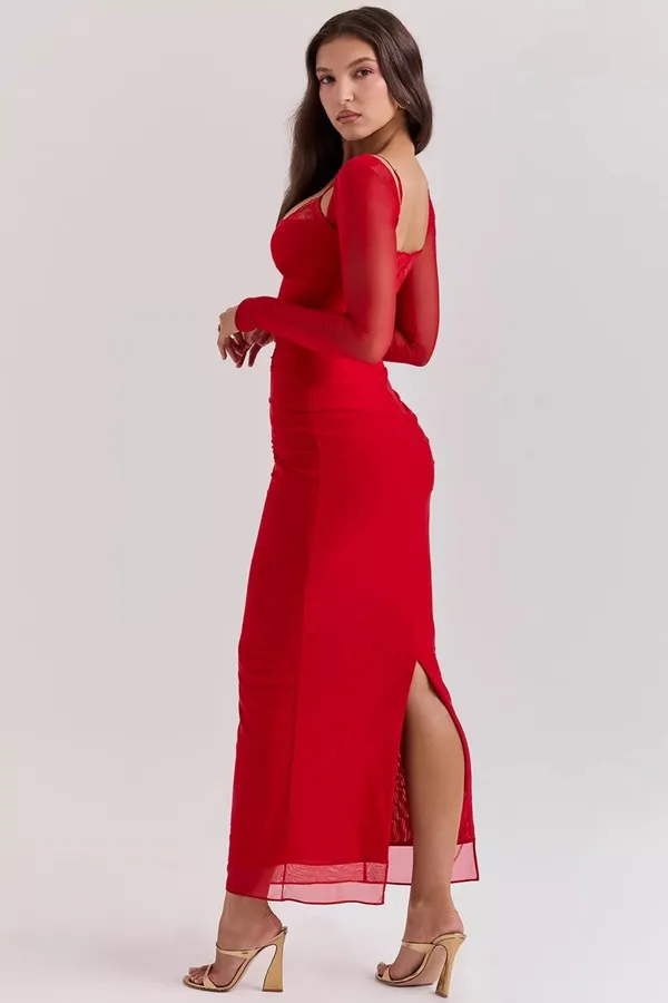 House Of CB 'Katarina' Scarlet Long Sleeve Maxi Dress/Size XS US 2-4 Plus cup - Image 2