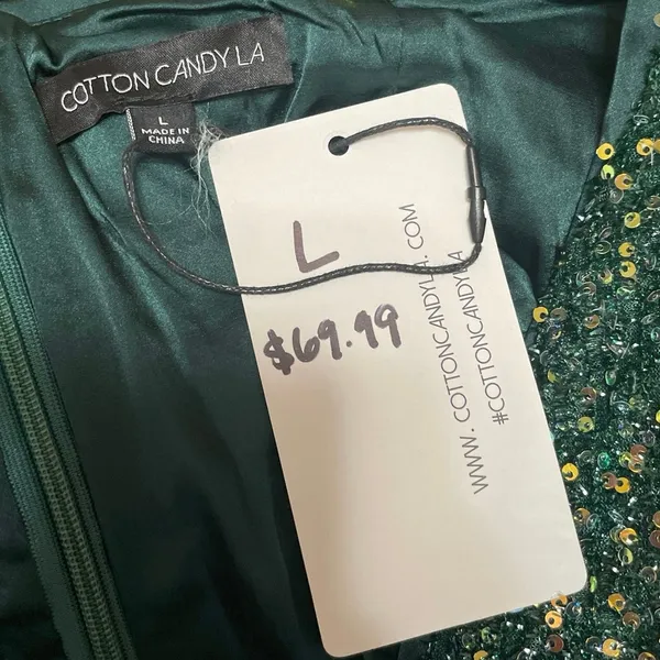 NEW Cotton Candy LA Green Sequin Sleeveless Square Cami Mini Bodycon Dress L - Image 4