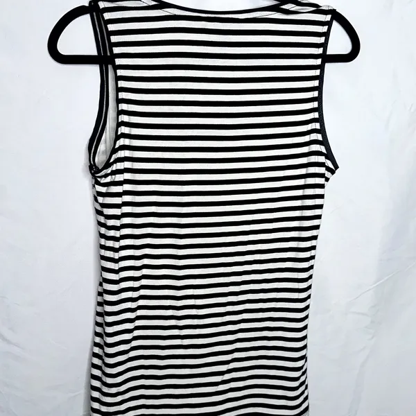 White House Black Market Womens Size Medium Black White Sequin Strip Tank Top - Image 4