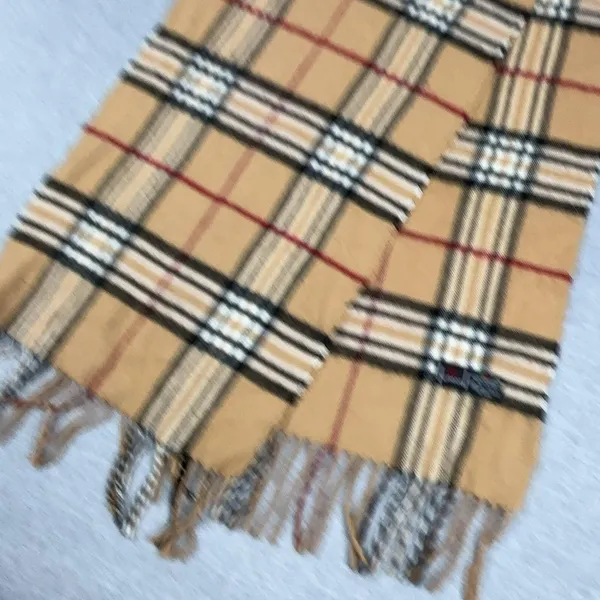 V. Fraas Scarf Womens One Size Beige Plaid Cashmink Acrylic Fringe Germany - Image 4