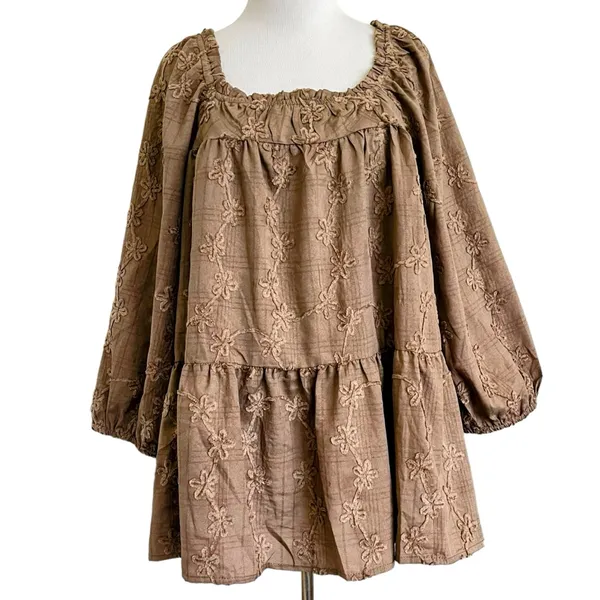 Hayden Women’s Brushed Floral Detailed Puff Sleeve Square Neck Top L - Image 6