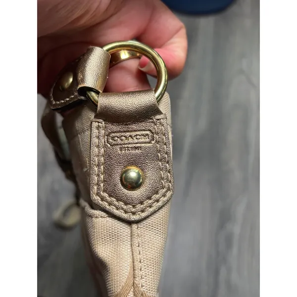 Vintage Coach Signature Metallic Patchwork Crossbody Bag Khaki Gold F19209 - Image 13