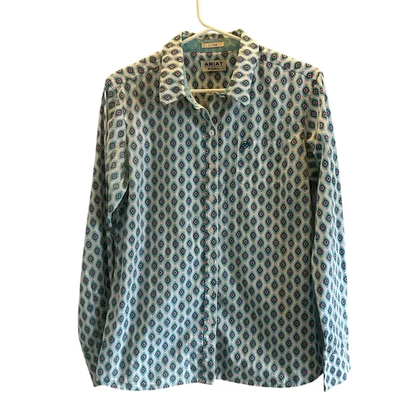 Ariat Kirby stretch long sleeve button up shirt Large teal pink country cowgirl - Image 2
