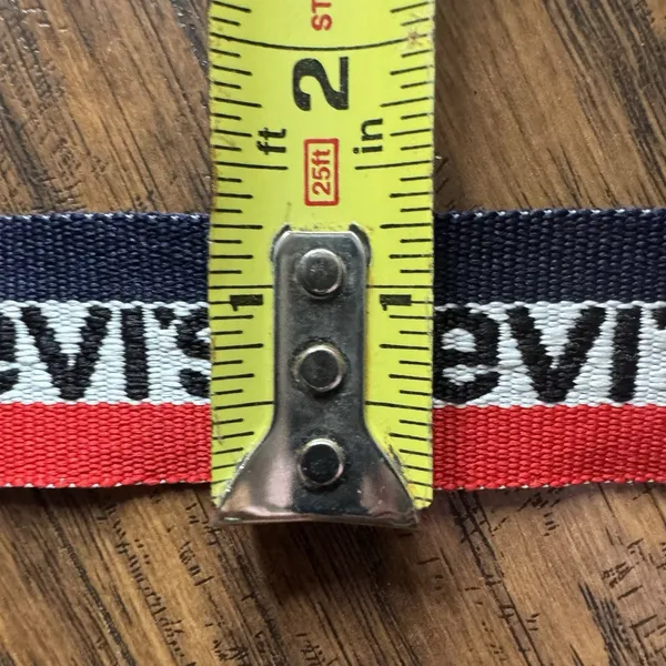 Vintage Levi's Belt Red White Blue Logo Striped Adjustable Fabric D Ring - Image 6