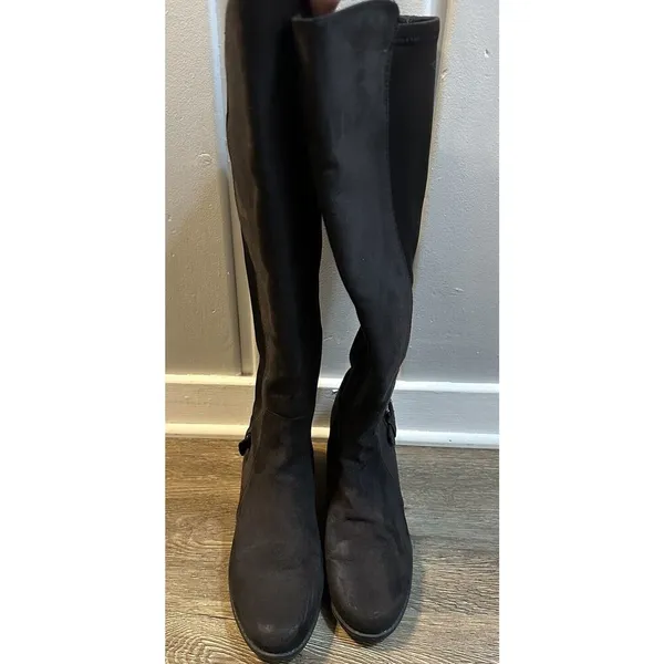 LAURA ASHLEY Amherst Knee Riding Boots Black Faux Suede Side Zip Buckle Size 8M - Image 5