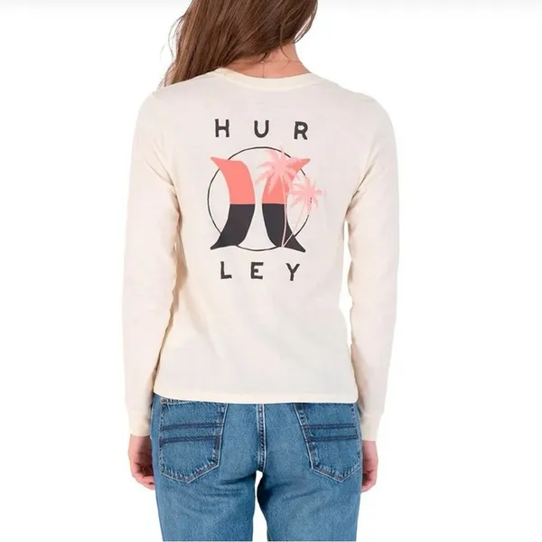Hurley Split Level Classic Crew Long Sleeve T-Shirt Cream / Size Large - Image 6