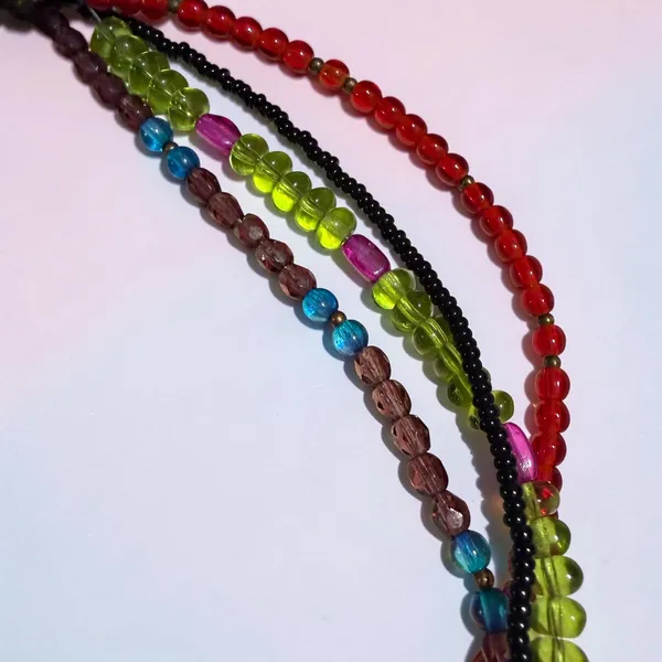 Chico's 4 Strand Colorful Beaded Choker Necklace Red Crystal Pendant - Image 3