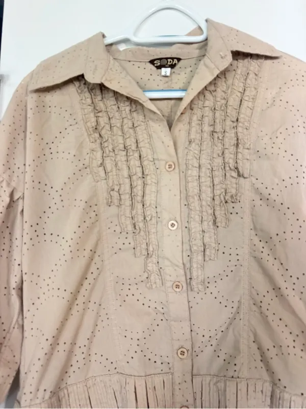 Soda Neutral Eyelet Button-Front Shirtdress - Image 2