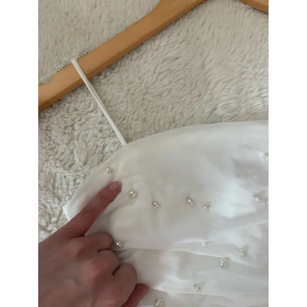 Lulus Toast to Romance White Ruched Pearl Bodycon Midi Dress Size Small Bridal - Image 12