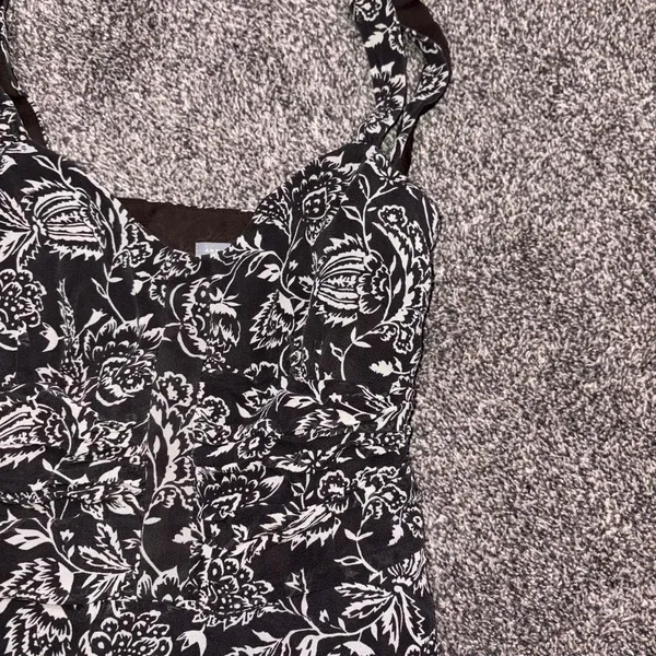 Ann Taylor Floral Ruffle Strap Tank Top Brown White Cinched Waist Boho Size 8 - Image 6