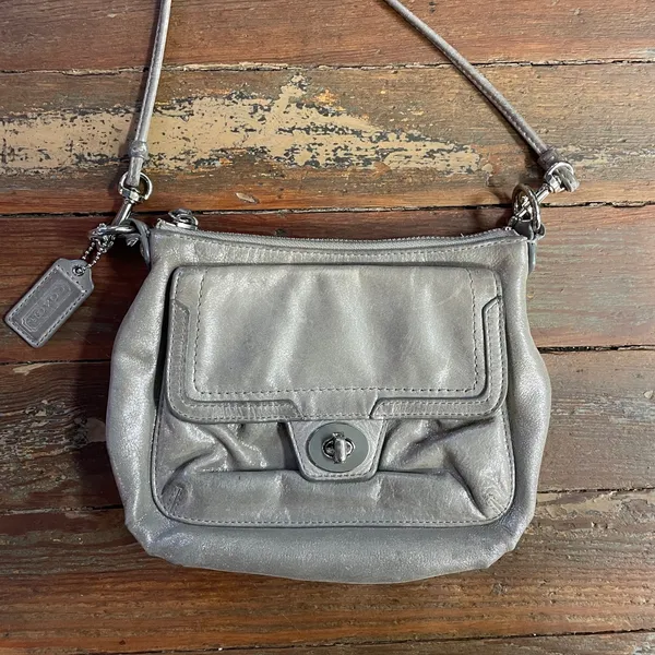 COACH Poppy Silver Metallic Gray Leather Crossbody Bag 🧡🎀 - Image 5