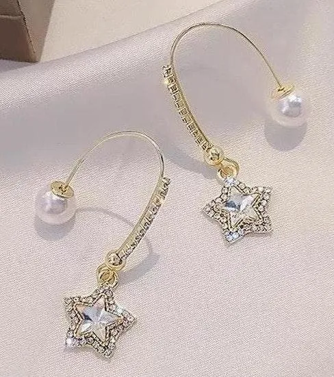 Crystal Star Pearl Drop Earrings - Image 6