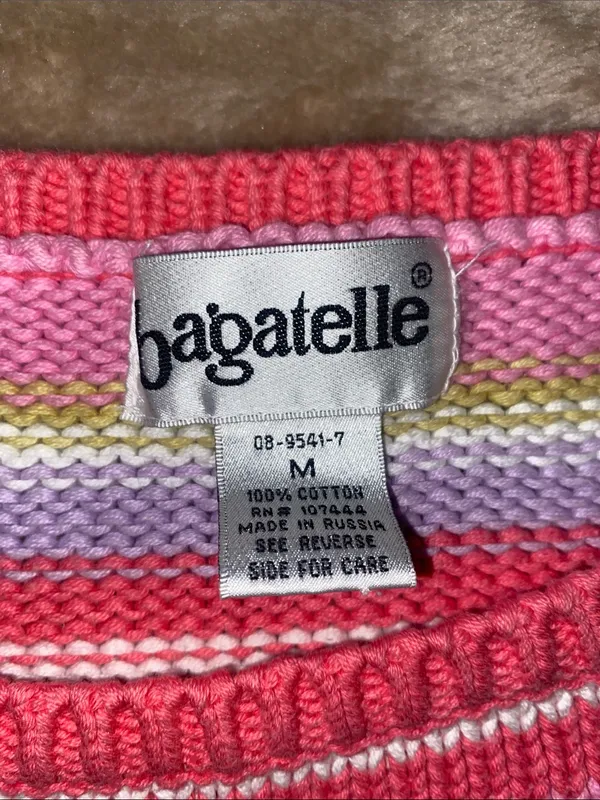 bagatelle Coral and Pink Striped V‑Neck Sleeveless Sweater - Image 2