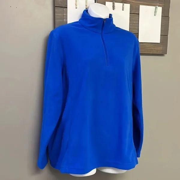 Land’s End Royal Blue 1/4 Zip Long Sleeve Mock Neck Fleece Pullover-Lrg/P 14-16 - Image 3