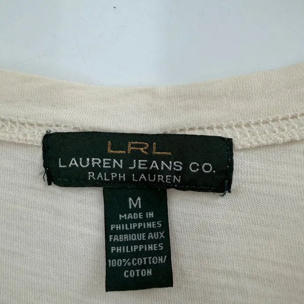 Lauren Ralph‎ Lauren Henley Top Women M Cream Roll Tab Sleeve Coastal Minimalist - Image 4