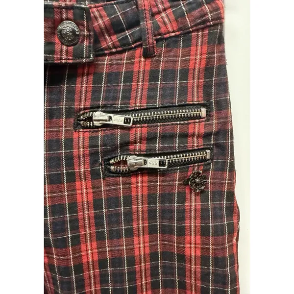 Maison Scotch Red Plaid Punk Goth Biker Skinny Pants Women's Size 27 Soda S&S - Image 5