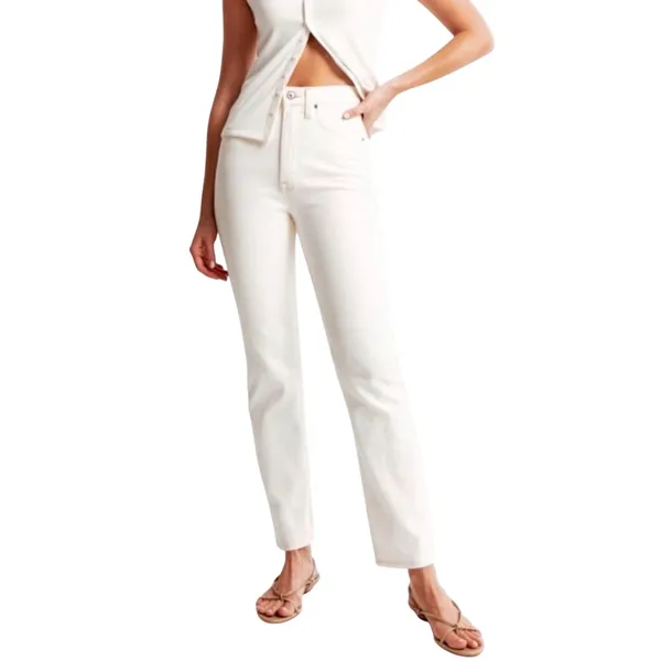 Abercrombie & Fitch Curve Love Ankle Straight Leg Ultra High Rise Jean White 00S - Image 2