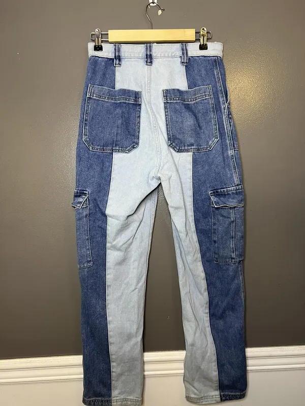 PacSun Cargo Straight Jeans Womens 27 Light Wash Blue High Rise Striped Denim - Image 4