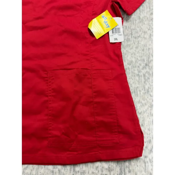All Day by Landau Womens Red V-Neck Scrub Top Short‎ Sleeve Pockets 4143 SML NEW - Image 5