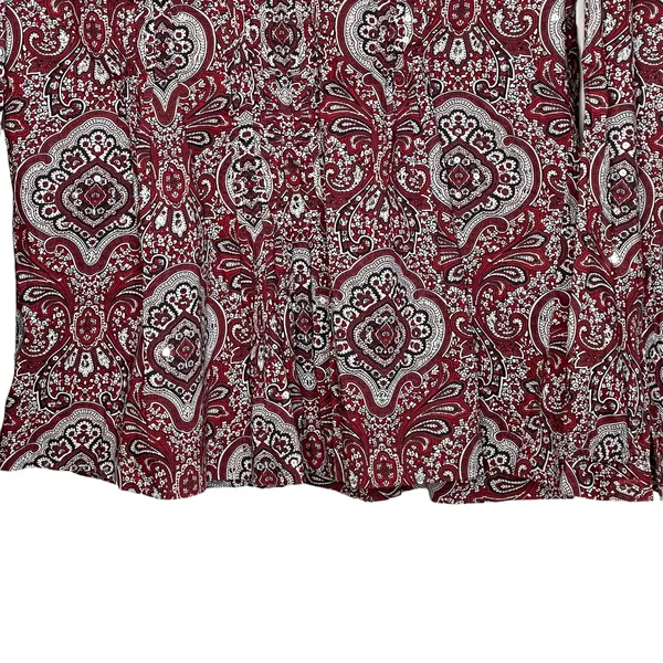Talbots Blouse Size Small Burgundy White Floral With Sequin‎ 100% Cotton Womens - Image 4