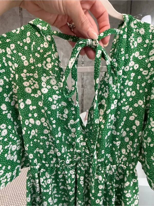 Amazon Green Floral Midi Dress with White Daisy Print - Image 3