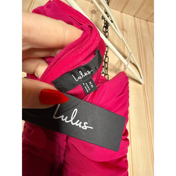 NWT Lulus Epitome of Allure Fuchsia Mesh Strapless Ruched Maxi Dress Gala Sz XS - Image 7