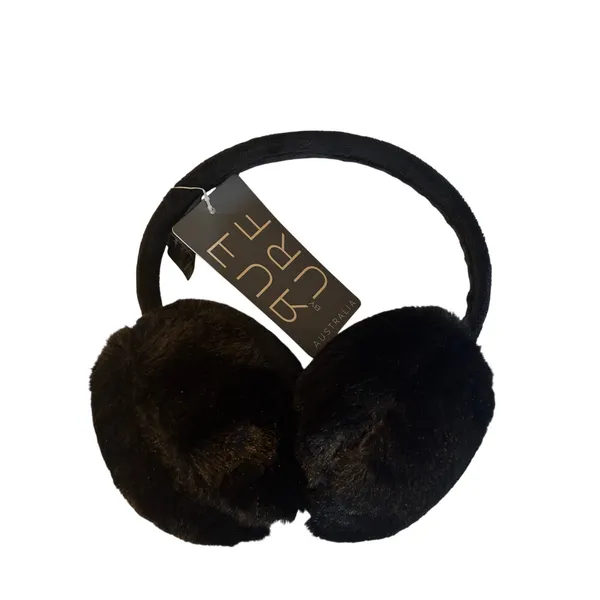 FURFUR Black Faux Fur Ear Muffs One Size - Image 2