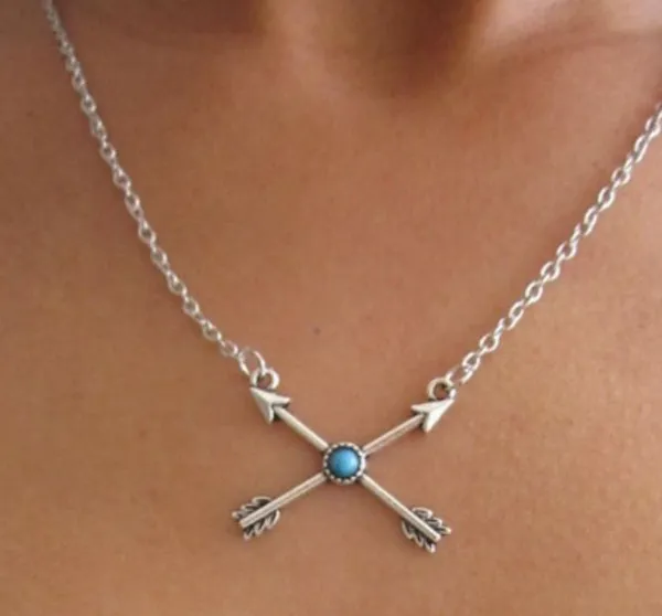 Crossed Arrows Turquoise Silver Boho Necklace - Image 5