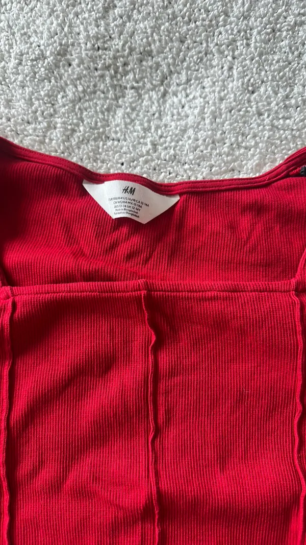 H&M Red Ribbed Long Sleeve Top - Image 2