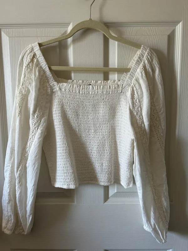 Max 100% Cotton Smocked Ivory Cream Eyelet Cottagecore Feminine Summer Top Med‎ - Image 5