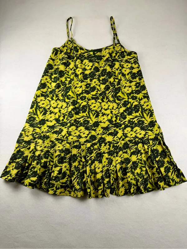 Urban Outfitters Floral‎ Slip Dress Yellow Black Ruffle Hem Small NWT - Image 3
