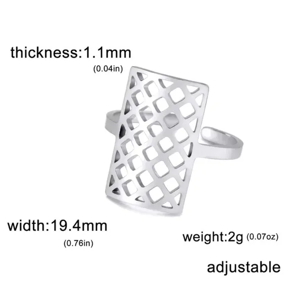 Solid Statement Ring White Gold Plated Sterling Adjustable‎ Lattice Wide Band - Image 6