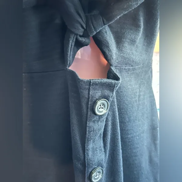 Abercrombie & Fitch Black Short Sleeve Tie-Waist Keyhole Button-Front Dress XXST - Image 7