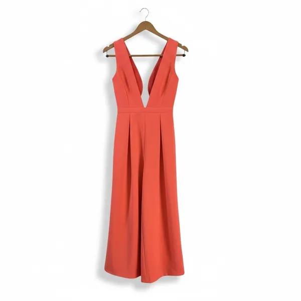 BCBGMAXAZRIA Women Coral‎ Deep V-Neck Cutout Sleeveless Maxi Gown Dress Size 0 - Image 3