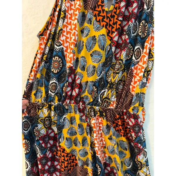 Chances R Womens Patchwork Print Jumpsuit Wide Leg‎ Halter Neck Multi Color L - Image 8