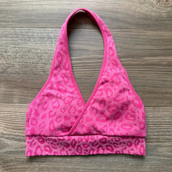 Pink Leopard Print Halter Sports Bra - Image 2