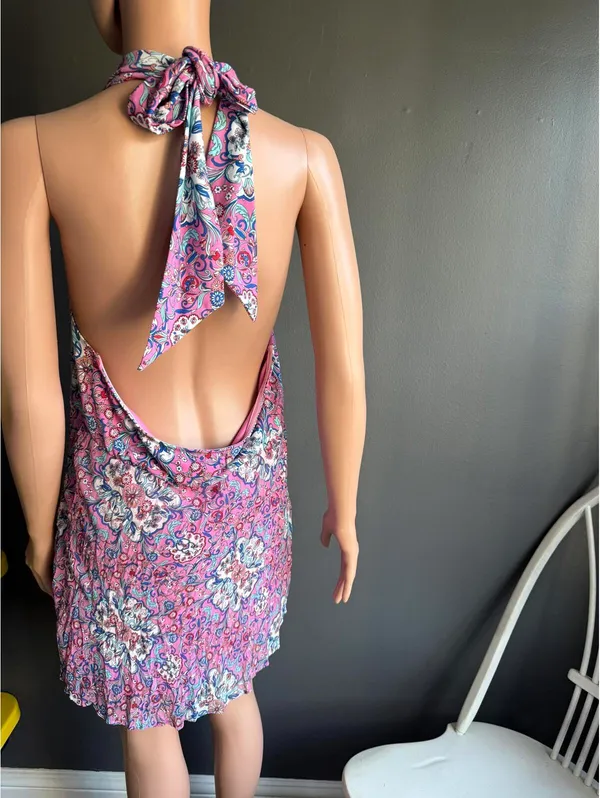 Pink Floral Halter Neck Mini Dress by Bisou Bisou - Image 4