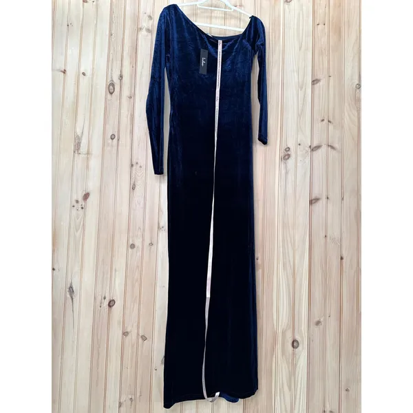NWT Lulus Notorious Icon Navy Blue Velvet Asymmetrical Maxi Dress Gala Size XL - Image 6